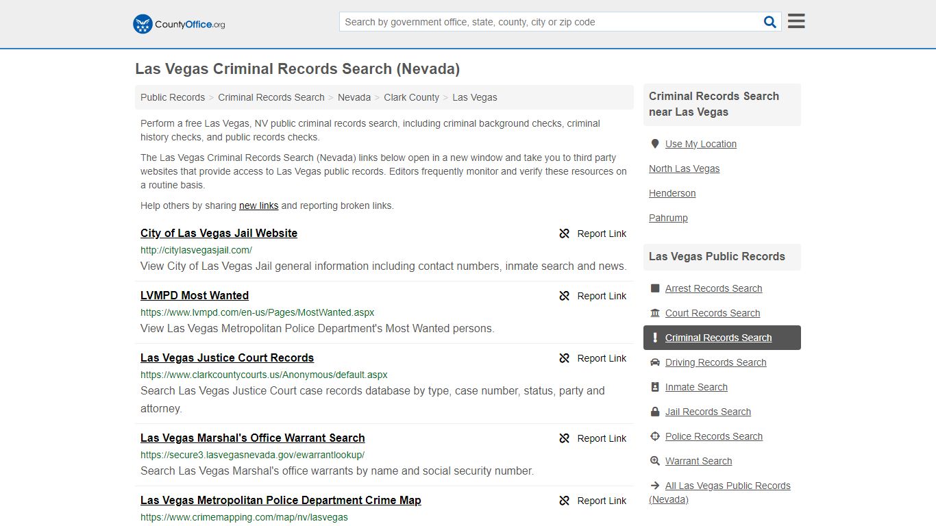 Las Vegas Criminal Records Search (Nevada) - County Office